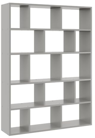KUBUTKU Libreria grande da parete con 15 scomparti, 141 x 105 x 18 cm, decorazione per soggiorno, camera da letto, ufficio (grigio), REGAL-50