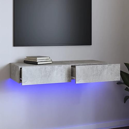 Higsose Mobile Porta TV con Luci LED Cassetto Sospeso Mobile Tv Legno Mobile Sospeso Soggiorno Mobile Tv Soggiorno Mobile per Tv Mobile con Cassetti Porta Tv Sospeso Grigio Cemento 90x35x15,5 cm
