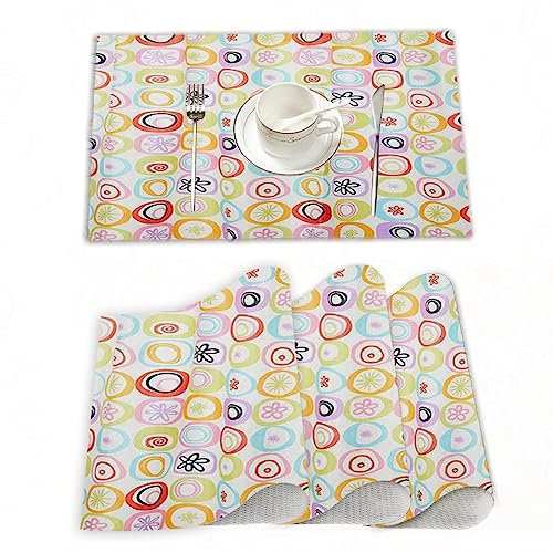 Platzset, Satz von 4 Platzsets 30x45 cm,All Diese Jazz Retro 60er Starburs,Gewebte Vinyl-Tischsets, waschbare und langlebige Tischsets, Tischsets für den Innen und Außenbereich