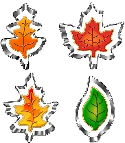 LUBTOSMN Ausstechformen-Set mit Herbstblatt-Motiv, 4-teilig, Ahornblatt, Eichenblatt, Blattformen, spülmaschinenfest, Herbsturlaub, Ausstechformen zum Backen