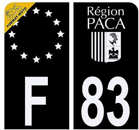 HADEXIA Aufkleber für Nummernschild, Motorrad, Département 83, Logo Region Paca, Schwarz