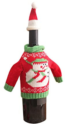 Christmas Wine Bottle Jumper Cover Knit Dress Santa Reindeer Snowman Wine Bottle Cover for Christmas Party Decorations (S1-A, One Size)
