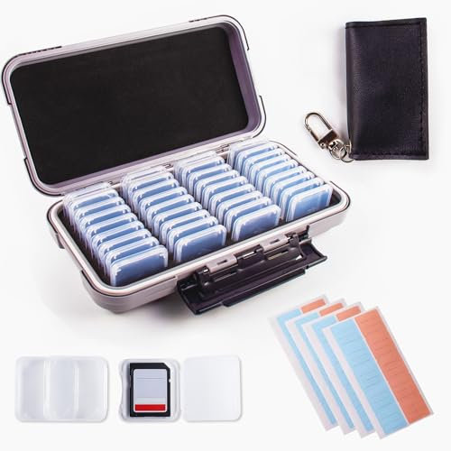 Camry Memory Card Case - 36 Slots, 36 Transparent, Light Gray, Camera Storage with Individual Plastic Cases for SD Cards