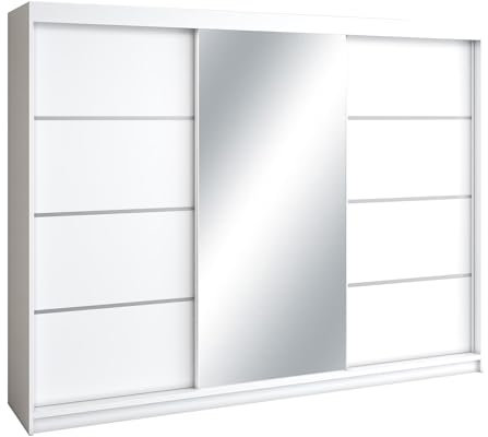 Mars Meble Mono Armoire avec Miroir à Portes Coulissantes, 200 cm, Blanche