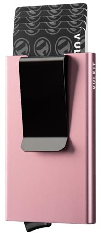 VULKIT Porte Carte Bancaire Metallique avec Pince à Billets Porte Cartes de Credit pour Femme Porte-Carte Securise RFID, Or Rose