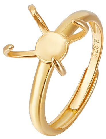 BENECREAT 925 Sterlingsilber Ringrohlinge Mit 4 Krallen, 18K Vergoldete Verstellbare Ringbasen 19.4mm Fingerringbasis Krallenringkomponenten Für Unregelmäßige Cabochon-Ring