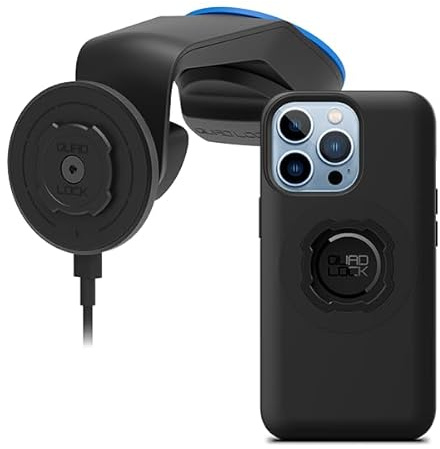 Quad Lock Support Ventouse pour Téléphone de Voiture pour Pare-Brise/Tableau de Bord avec Tête de Charge sans Fil MAG V2 et Coque MAG pour iPhone 13 Pro