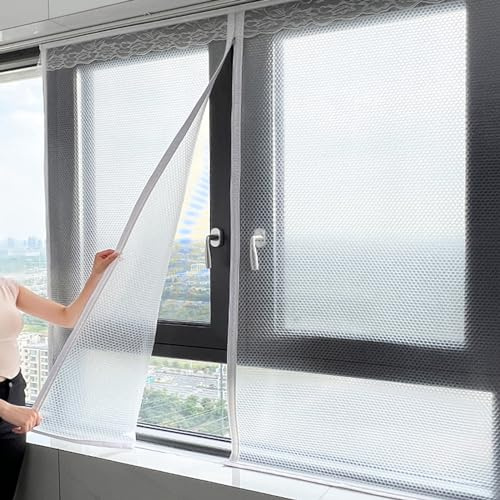 FENGSHOUU Winter-Fenster-Isolierset,Wind- und wasserdichtes Fenster-Isolierfolien,Kälteschutz Wärmeisolierende Kunststoff-fensterabdeckung,Mit Reißverschluss,Breite x Höhe (90cm x 120cm)