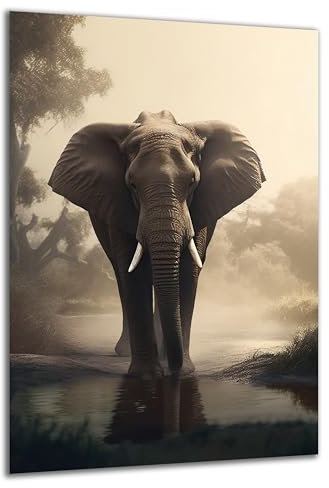 DARO Design - Wand-Bild auf 6mm HDF 84x56 cm Elefant Frontal - Wand-Deko Bilder Geschenk