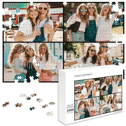 papasgix Fotopuzzle mit eigenem Bild Personalisiert, Individuell Foto Puzzle selber gestalten, Personalisiertes Puzzle mit Fotoschachtel Fotogeschenk für Erwachsen Kinder(4Foto Bunt,1000Teile-A)