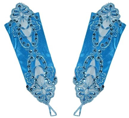 Damen Fingerlose Handschuhe,Elegante Spitzen Satin Handschuhe mit Pailletten,Brauthandschuhe,Opernhandschuhe,für Halloween,Bankett,Party,Hochzeit,Abschlussball,Cosplay,Tea Party Zubehör,Blauer See