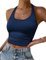Ekouaer Neckholder Top Damen Crop Tops Tank Top Sommer Rückenfrei Oberteil Slim Fit Ribbed Knit, Blau L