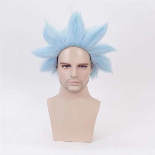 WCCNKK Rick and Morty Rick Sanchez Cosplay Perücke + Perückenkappe, Blaue Perücke, Geeignet Für Halloween, Party, Karneval, Halloween-Dekorationszubehör, Anime-Geschenk