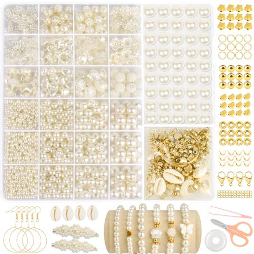 ARTESTAR Weiße Perlen,Perlen zum Auffädeln,Perlen Set Weiße Perlen für Armbänder,Armband Set Selber Machen Geschenke für Mädchen Armbänder Charm Kit für DIY Armband Schmuckherstellung