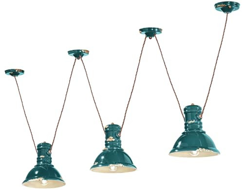 Licht-Erlebnisse Pendelleuchte 3-flammig Handarbeit verstellbar Keramik Schirm für E27 Petrol Shabby Antik Vintage Design Hängelampe Küche Esszimmer Bar