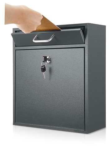 Yaocom Abschließbarer Briefkasten mit Schlüssel für den Außenbereich, 30,5 x 26,7 x 12,9 cm, großer Wandmontage, Briefkasten mit Schloss, Sicherheits-Briefkasten, Metall-Sammelboxen, zum Aufhängen