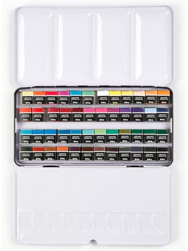 NEU Aquarellkasten Metall, Art Aqua Standard-Farben, gefüllt mit 48x 1/2 Näpfchen