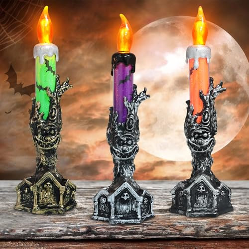 TZQFROCE Candele Decorative per Halloween, 3 Pezzi, Motivo Scheletro a Mano Con Teschio, per Interni ed Esterni, Feste, Decorazione Spaventosa