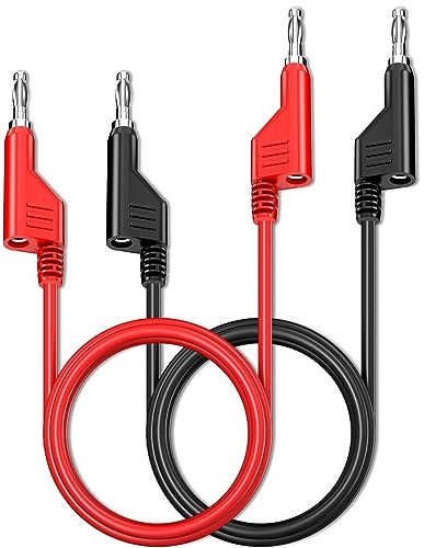 Cleqee Stapelbar Banane zu Bananenstecker Prüfkabel 2 Stück Weiches Elektrisches Prüfkabel Draht 6,56ft/2m Rot Schwarz für Multimeter 1000V 15A