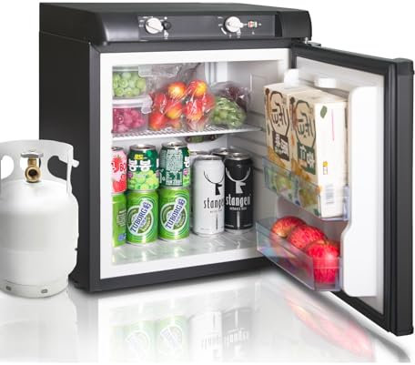 Techomey Frigorifero a Gas, 40L, Frigorifero Trivalente 12V 220V Gas, Frigo da campeggio, Frigo Camper per Chalet Caravan Auto, Nero