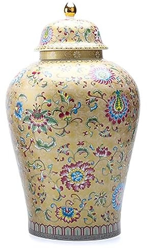 XAoSCd Vorratsdose Für Lebensmittel, Dekorative Dose, Ingwerdose, Vase, Dekor, Goldene Ingwerdose, Chinesisches Emaille-Porzellan, Ingwerdose, Vase Mit Deckel, Dekorative Keramik,Gold-16.5 * 29Cm