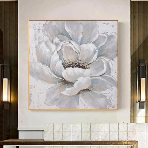 AWKFHF Impression sur Toile Affiche Abstrait Moderne Fleurs Blanches Tableau Décoration Murale,Toile Peinture Affiche Chambre Salon Art Décoration (60X60CM)