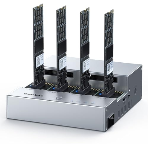 4-Bay M.2 NVME Cloner, Coolpie CR510 20Gbps NVMe Enclosure for SSD Offline Clone& Read Write, Tool Free M.2 Cloner with Cooling Fans, Supports Size for SSD Size 2230/2242/2260/2280/22110