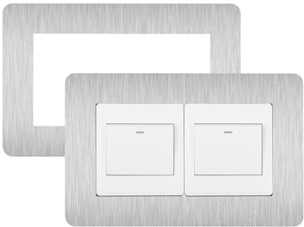 JJWNMLL 2 Pcs Double Light Switch Cover Plates,Light Switch Surround,Surround Double Light Switch Cover,Switch Sticker Cover,WallFor Home Wall Switch Decoration (17.5cm*9cm, Silvery)