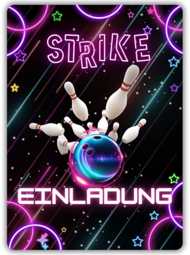 celebr8te 12x pinke Bowling Einladungskarten - Für den Kindergeburtstag von Jungen & Mädchen - Coole Partyeinladungen für Geburtstage inkl. Messenger Bild & Urlaubsgutschein