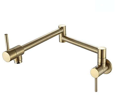 Wasserhahn, Einzel-Kalt-Küchenarmatur, klappbar, an der Wand montiert, Messing-Spülbeckenarmaturen, schwenkbar, Einloch-Küche, Doppelgelenk, Schwenkarm-Wasserhahn, gebürstetes Gold