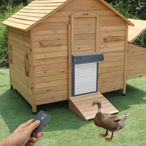 VonVVer Automatische Hühnerklappe Solar mit LCD Anzeige 24,5x37cm - Elektrische Hühnerklappe mit Fernbedienung & Timer Hühnertür Lichtsensor für Ihren Hühnerstall (Dunkelgrau)