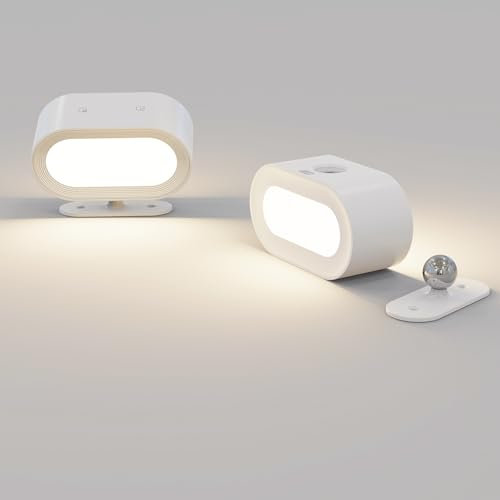 Coollamp 2PACK Rechargeable Wall Light, Battery Operated Wall Lamp with Touch Control 3 Color Modes, 4 Dimmings, 360 ° Rotation, 1H Timer, Rechargeable Wall Sconce for Reading Bedroom
