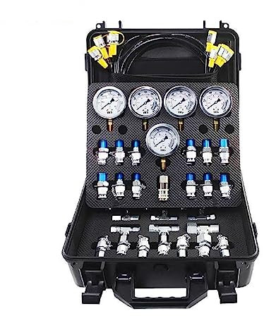 Kit de test de pression hydraulique 10/100/250/400/600 bar 5 jauges 13 raccords de test 14 connecteurs en T 5 tuyaux de test avec étui robuste pour les débutants en bricolage