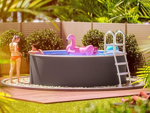 poolomio® Piscine ronde à paroi en acier 550 x 120 cm Graphite/blanc | Piscine de jardin robuste comme piscine hors sol ou piscine encastrable | Kit complet avec film intérieur 0,5 mm, skimmer et buse