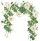 Xbessc 2 Pièces Guirlande Fleurs Artificielles, 1.8m Blanc Camélia d'Eucalyptus Guirlande, Vignes de Fleurs de Pivoine à 8 Têtes, Fausse Plantes Suspendues pour Décor,Fête,Table,Toile,Fond,Mariage