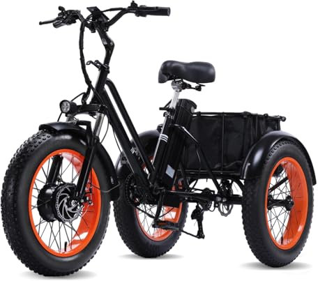 KAKIGO E-Bike 3 Rad für Erwachsene,Elektro Dreirad Fahrrad 48V 10Ah Akku, Lasten Ebike Klapprad 50 * 10 cm Fatbike, 25km/h, Dreirad für senioren Reichweite bis zu 30-40Km