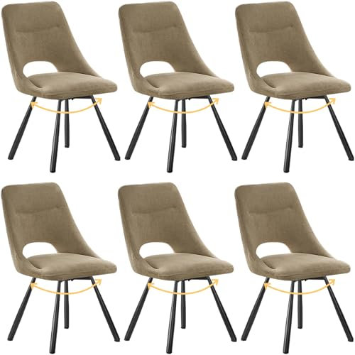 ANVOFONG Esszimmerstühle Drehbar 6er Set, 180°Drehbar, Drehbare Stuhl, Kaschmir-Baumwolle mit Schwarzem Metall Beine, für Esszimmer, Küche, Wohnzimmer, Khaki