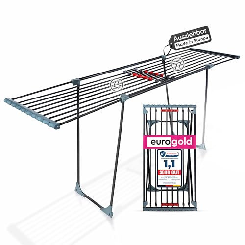 EUROGOLD® Wäscheständer ausziehbar [20M TROCKENLÄNGE] - Premium Trockner (Made in Europe) - ausziehbarer Wäschetrockner ohne Querstrebe - Wäscheständer Balkon/Garten - Clothes Drying Rack