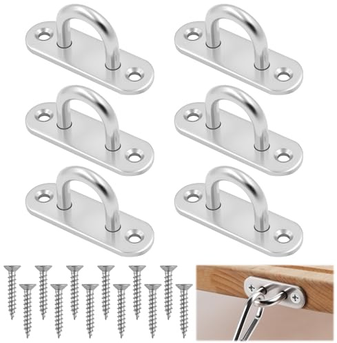 6 PCS M5 Stainless Steel Eye Plate Metal Oblong Eye Plates Pad U-Shaped Heavy Duty Eye Plate Pads, Metals Hardware Staple Ring Hook for Ceiling Hanging Wall Mount, with Screws