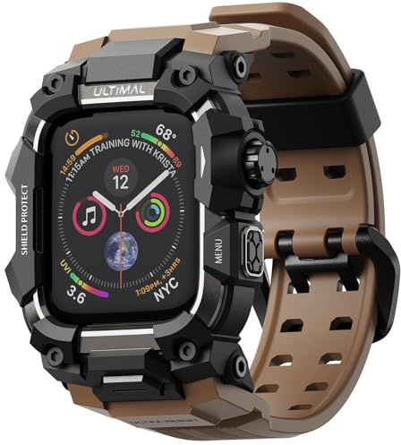 ULTIMAL Custodia robusta con cinturino per Apple Watch da 45 mm, compatibile con cinturino Apple Watch serie 9/8/7, di grado militare, antiurto, per cinturino iWatch da uomo (45 mm, marrone)