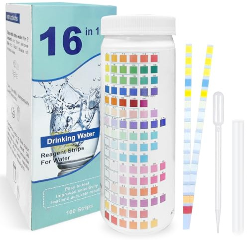 Euablfo16-in-1 Wassertester Trinkwasser, 100 Stück Wasserhärte Teststreifen, Wassertest Set für Aquarien, für Leitungswasser, Schnelle Analyse der Wasserqualität für Zuhause,Süßwasser & Salzwasser