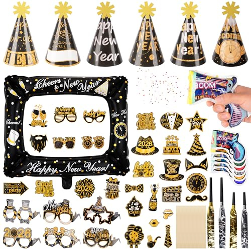 Silvester Deko 2026 Silvester Foto Requisiten Happy New Year Eve 2026 Decoration silvester Deko 2026 Fotobox Fotowand Aufblasbarer Fotorahmen Neujahr silvester party Hüte zubehör Set