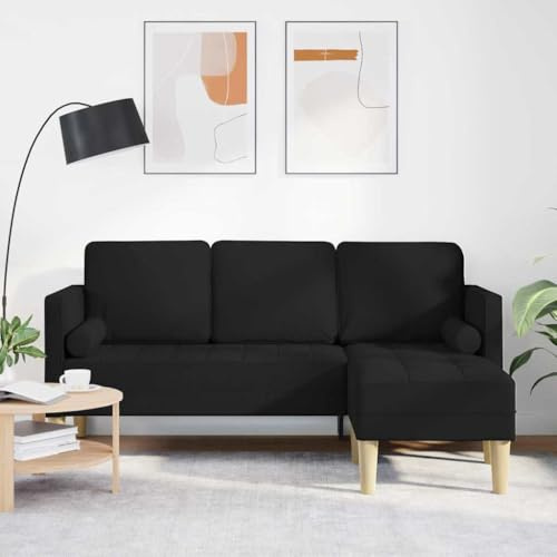 HETFTJN L-förmiges Schwarzes Ecksofa 173x131x67 cm Stoffbezug Holzrahmen Modernes Design mit 3 Sitzplätzen Robust & Langlebig Schlafcouch klein für Wohnzimmer Jugendzimmer und Balkon