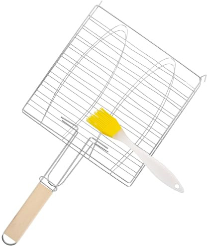GALPADA Grillkorb Aus Edelstahl Fischgrillkorb Grillrost Für Rindfleisch Grillnetz Clip Ölpinsel Zum Grillen Praktisches Grillbesteck-Set Für Camping Und Picknicks