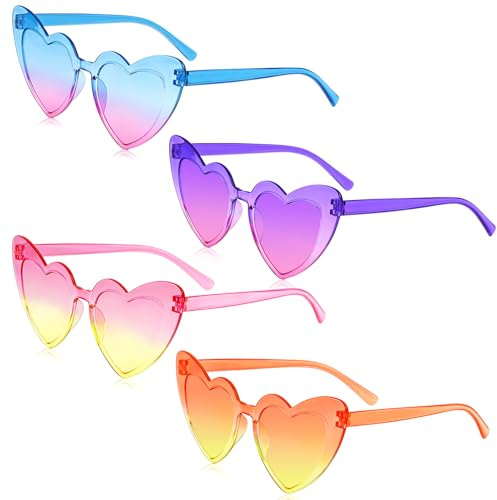 Kiiwah 4 Paar Sonnenbrille Herzform für Damen, Farbverlauf Herz Sonnenbrille Leicht Herzsonnenbrile Party Hippie Brille Herzform Modisch Herzbrillen Jga für Partys, Fotoshootings, Hochzeiten