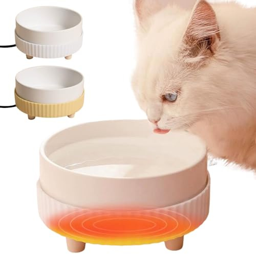 Beheizter Wassernapf für Hunde Katzen Kaninchen und Hühner, Mit Anti-Biss-Kabel Eisfrei, Beheizbare Tränke für kalte Tage (Weiß)