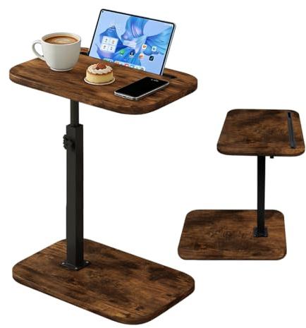 XUTUUDID Beistelltisch C Form, 360°Rotierbarer und Höhenverstellbar Sofatisch, Couchtisch für schmale Räume, für Telefon und Tablet, für Schlafzimmer, Wohnzimmer (Alte Eiche)