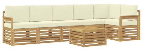 vidaXL Outdoor-Sofagarnitur 7 pcs Weiß und Creme Polyester, Garten Lounge, Moderne Outdoor-Sofa Sets, modulare Sofas, Essbereich, Holz Sitzgruppe, Terrasse Ideen