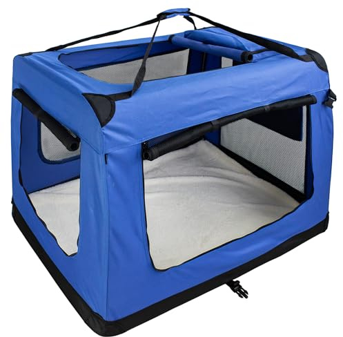 Faltbare Hundebox XXXL - 101 x 68 x 70 cm, Blau Transporttasche Transportbox Auto Katze Hunde Kaninchen Große Kleine Box Bag Klein Auto Tasche Transport Petigi