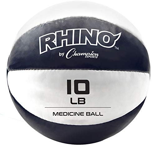 Champion Sports Exercise Medicine Ball, 9-10 lbs, Leather with No-Slip Grip, Weighted Med Ball for Weight Training, Stability, Plyometrics, Cross Training, Core Strength, Heavy Workout Ball
